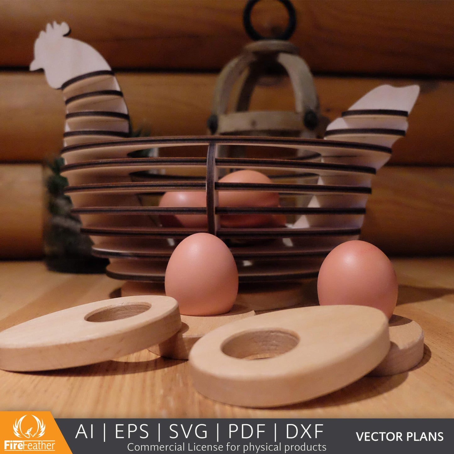 Chicken Egg Basket and Egg-cups DIY vector project file - (Direct