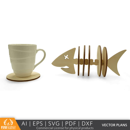 Fishbone Coaster Set DIY vector project file - (Direct Download)
